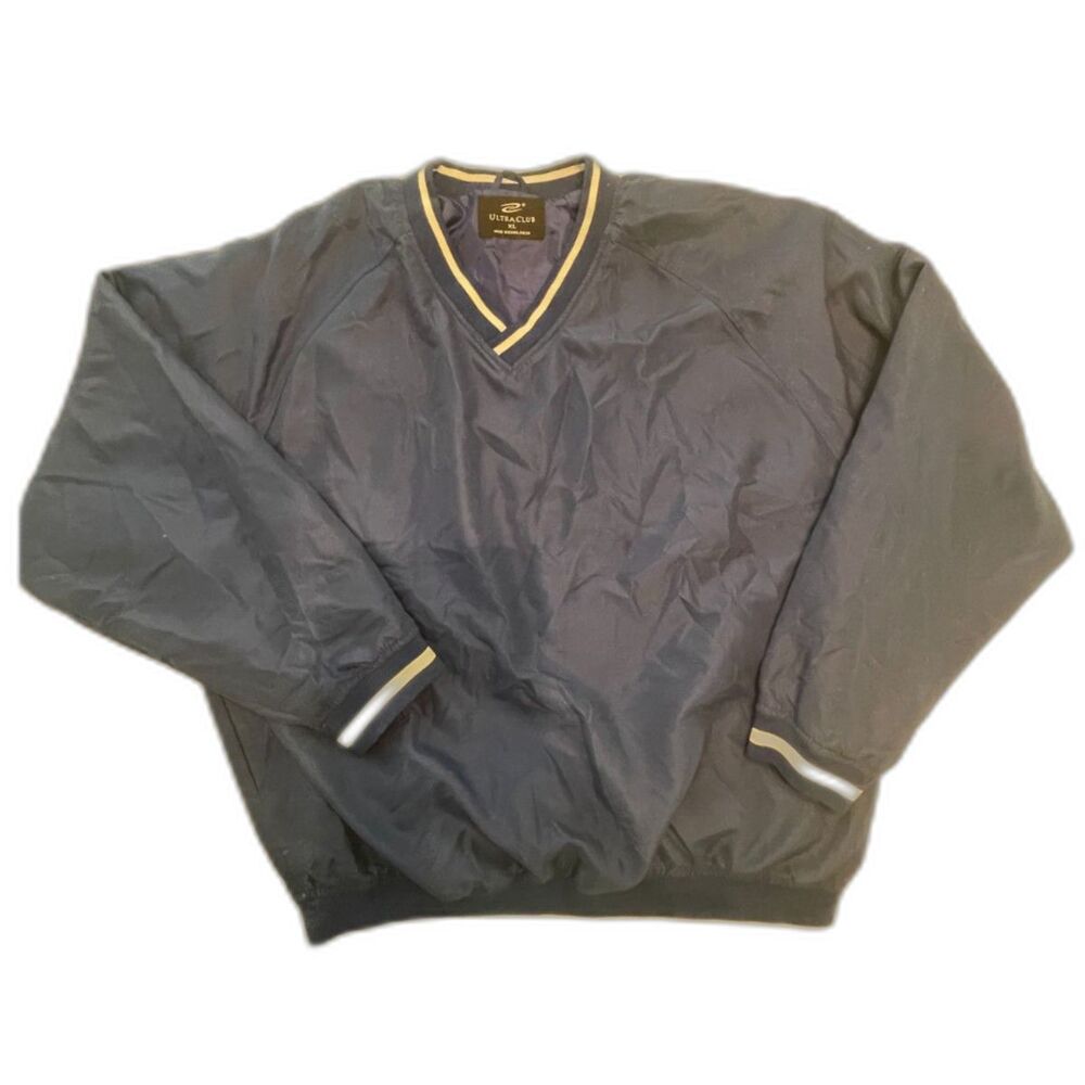 Ultra Club Nylon Lined Windbreaker Pullover Sweatshirt Mens Top Pockets SIZE XL